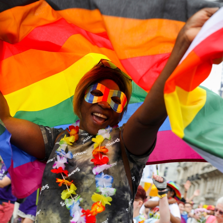 A parade goer during Pride in London in July 2019