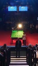 A snooker tournament match in play at the Crucible in Sheffield