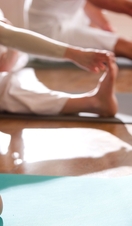 People practicing yoga - headless close up