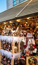 Christmas market stalls lining Cathedral Street in Manchester