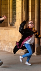 Two children dressed as Harry Potter characters at Durham Cathedral