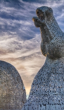 The Kelpies, a pair of 30m tall horse head sculptures near Loch Lomond, Scotland