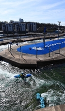 Canoeists at White-Water Rafting Centre, Cardiff Bay