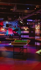 A row of Crazy Pool tables in Roxy Ballroom in Birmingham, a mash-up of crazy golf and pool