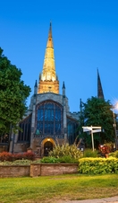 Holy Trinity Church at dusk in Coventry