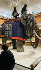 A set of elephant armor on display at the Royal Armouries Museum in Leeds