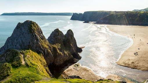 Panoramic view over the coastline and the sandy beach