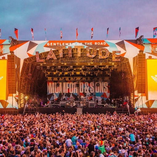Mumford & Sons performing on the main stage of Latitude Festival