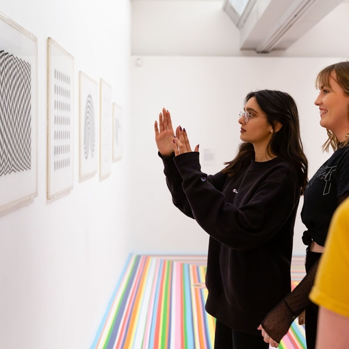 Young people discussing Bridget Riley at the Tate Liverpool