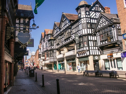 Street with some historic houses and shops