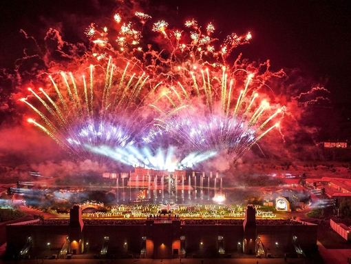 The grand firework finale of Kynren, a live outdoor historical family show, exploring 2000 years of British history