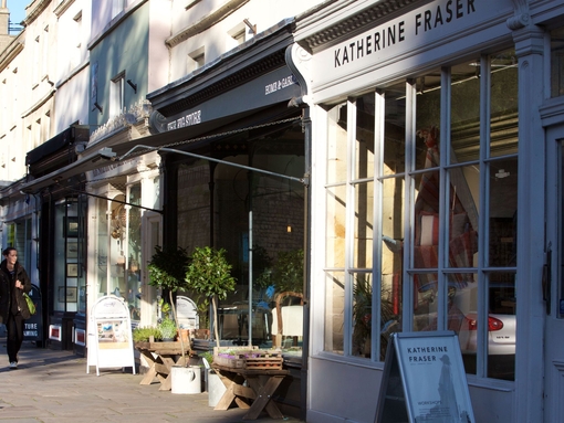 Rows of shops on Walcot Street in Bath